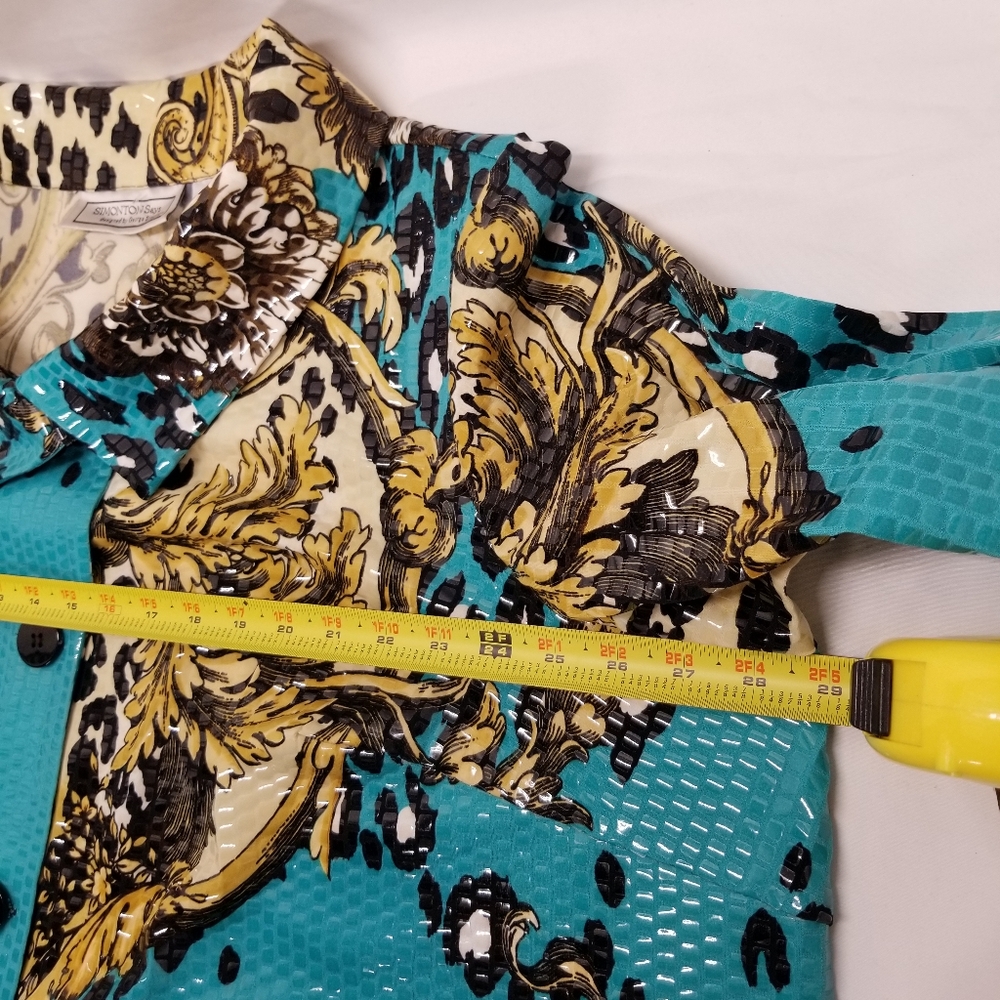 Simonton Says Size 3XL Jacket Long Sleeve Button Down Blue Gold Black Top - Picture 6 of 10